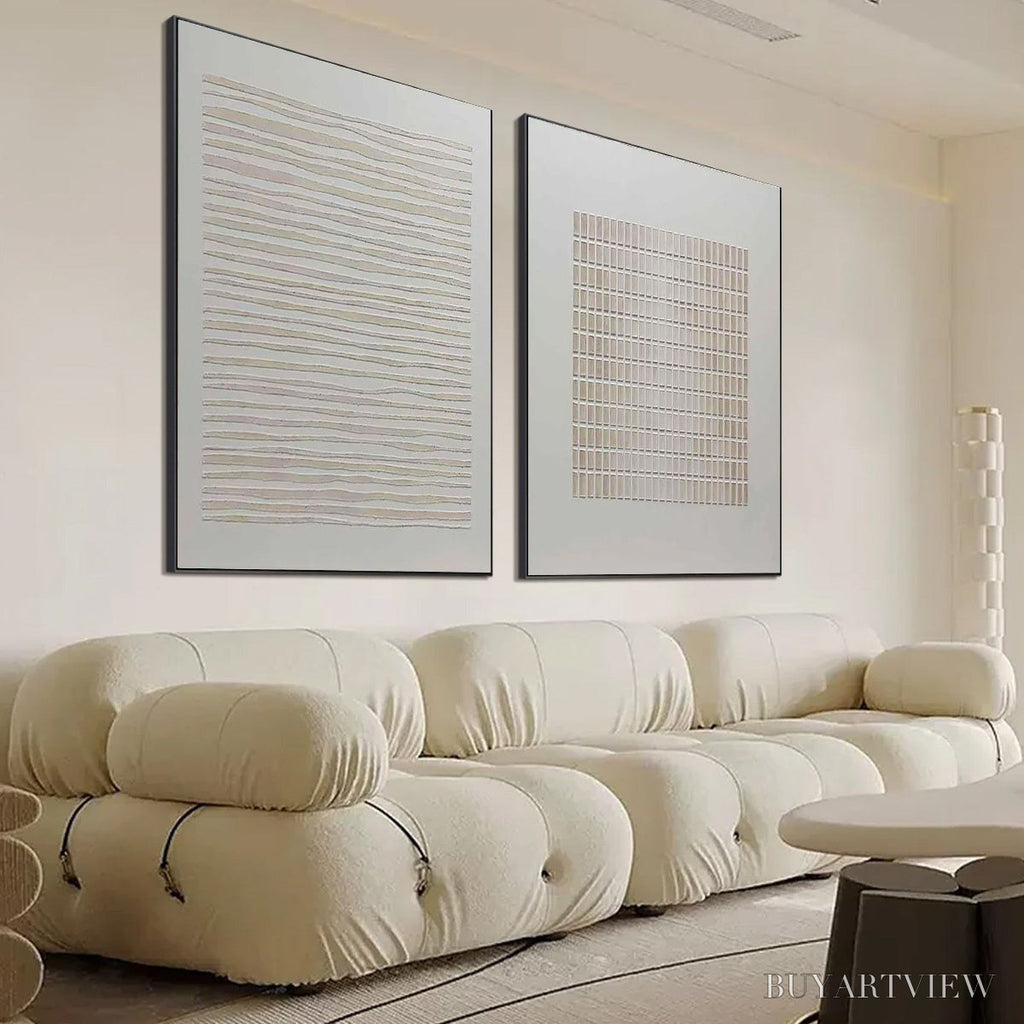ARTOVITAS Serene Rhythms – Textured Minimalist Abstract Diptych - image 3