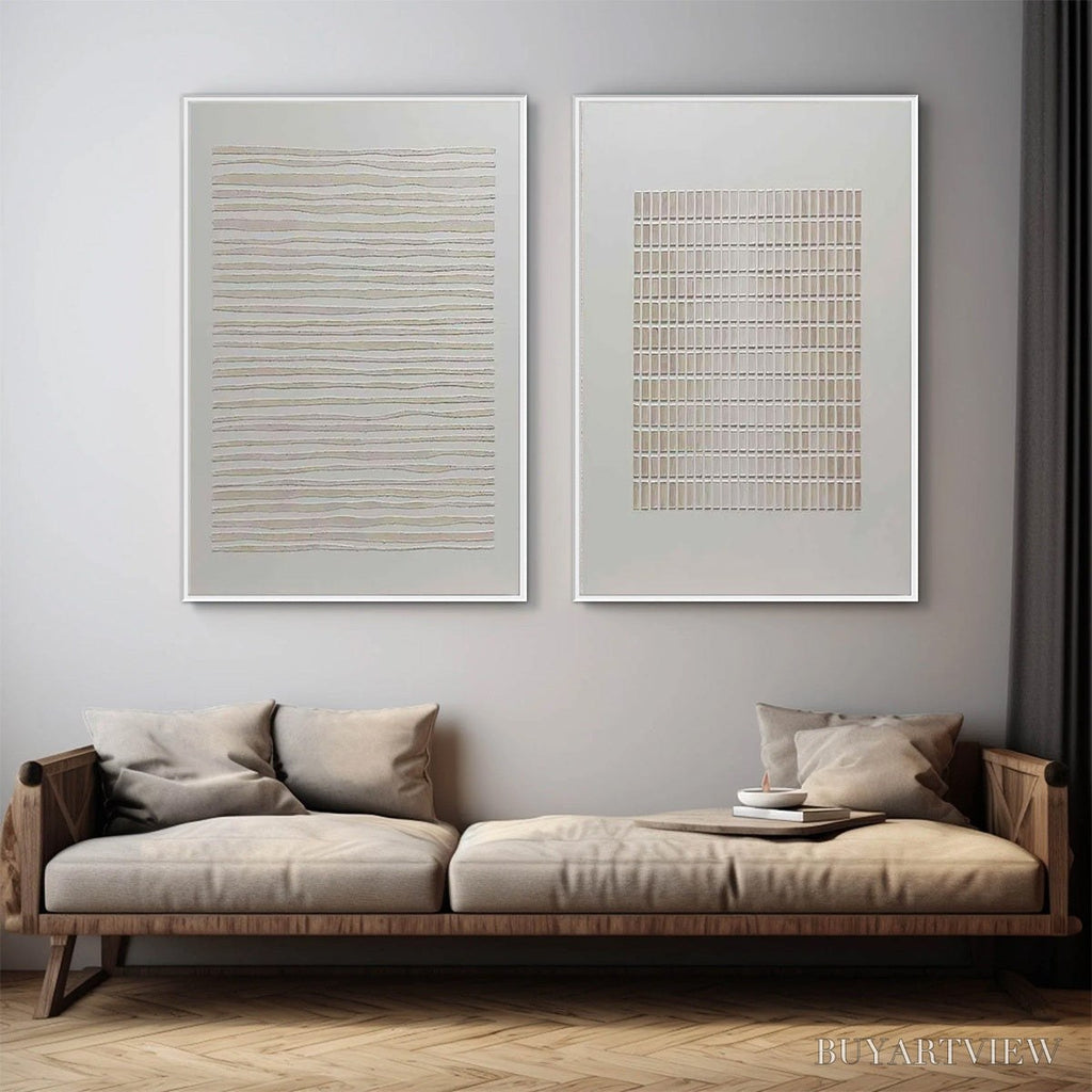 ARTOVITAS Serene Rhythms – Textured Minimalist Abstract Diptych - image 4