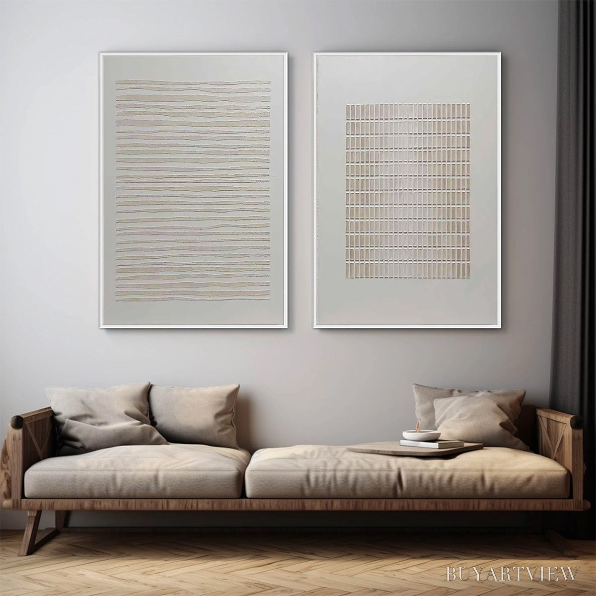 ARTOVITAS Serene Rhythms – Textured Minimalist Abstract Diptych - image 4