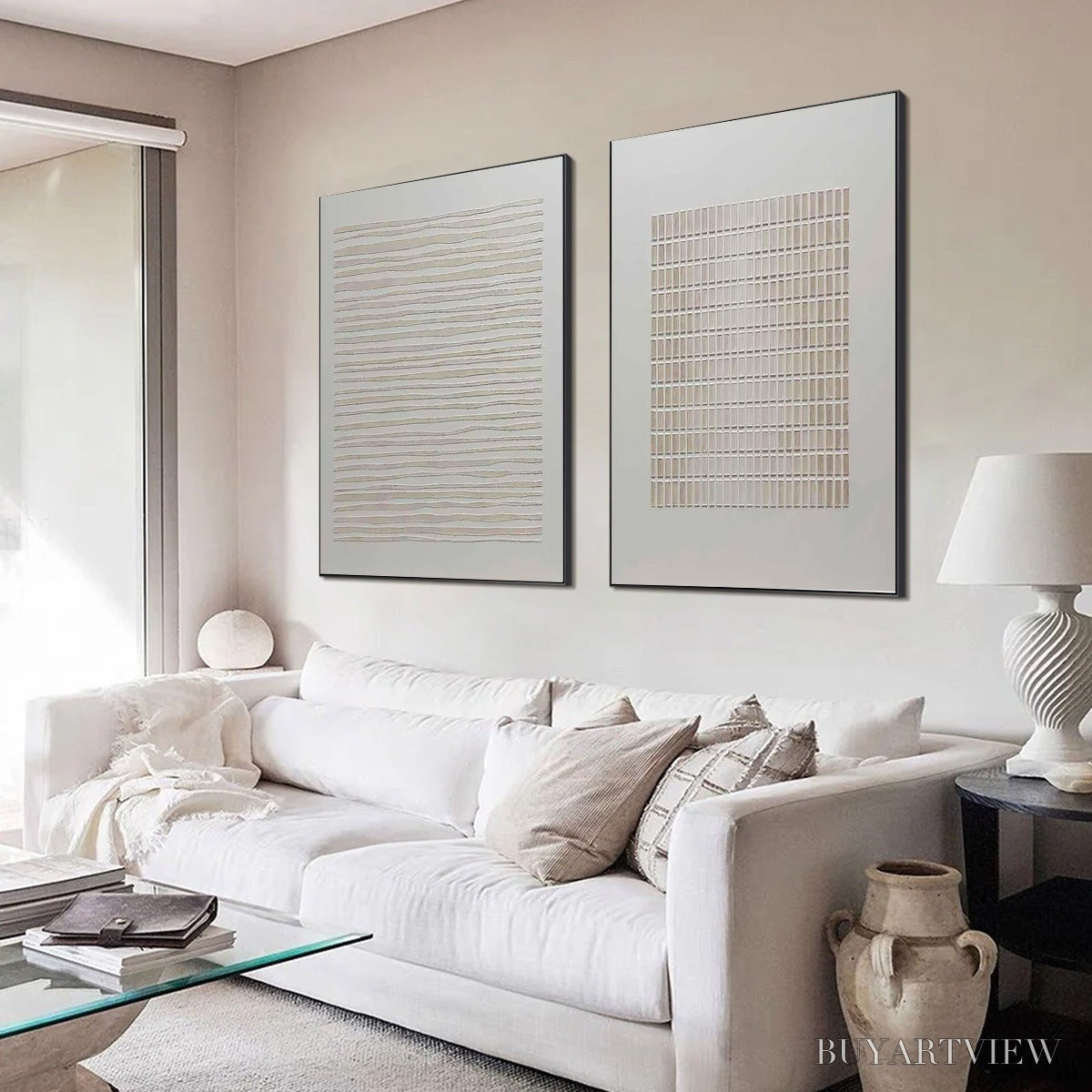 ARTOVITAS Serene Rhythms – Textured Minimalist Abstract Diptych - image 5