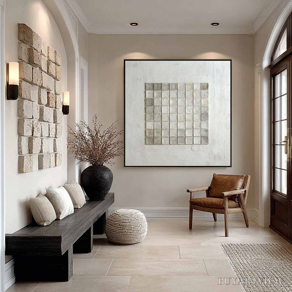 ARTOVITAS Tessellation – Textured Minimalist Abstract White Oil Painting - image 5