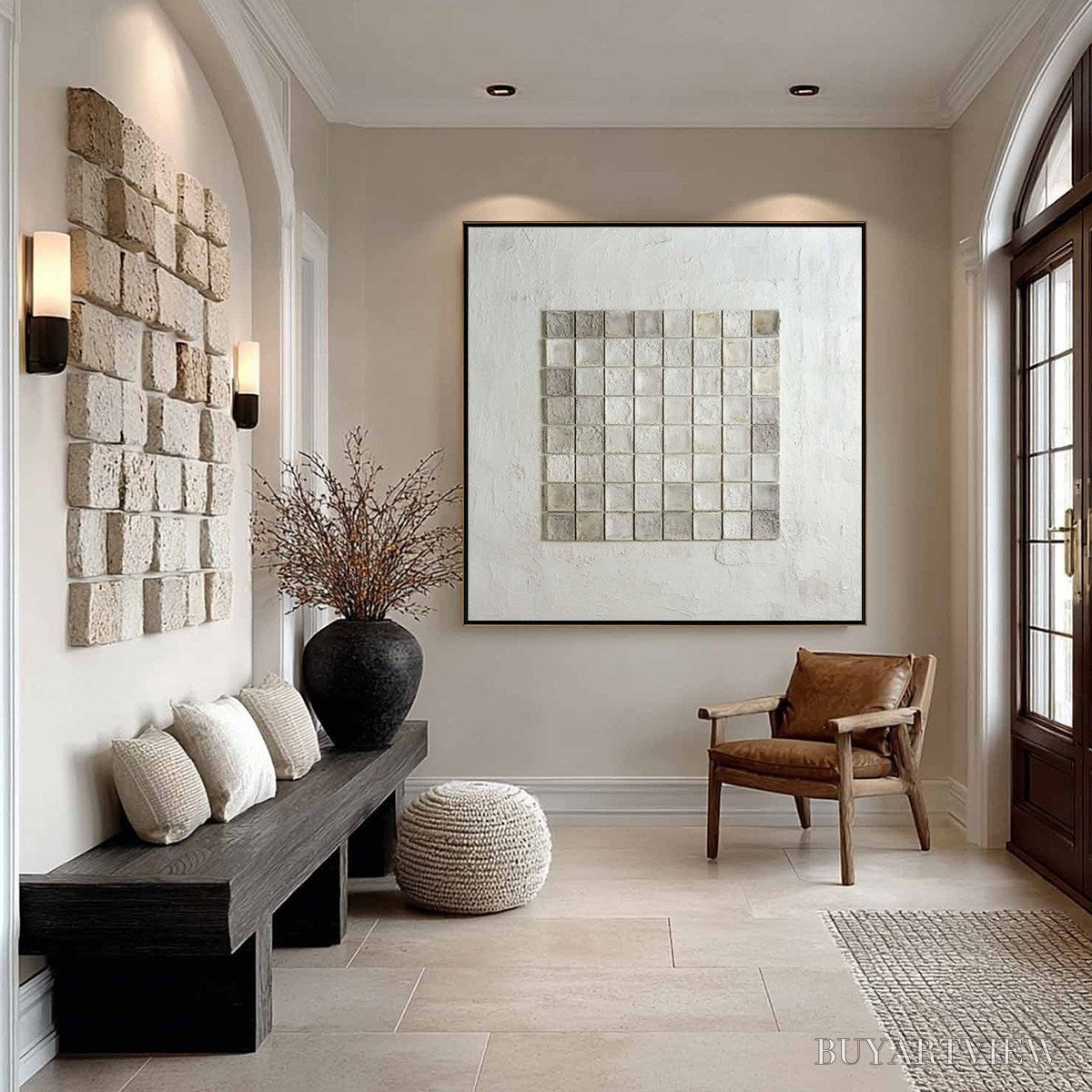 ARTOVITAS Tessellation – Textured Minimalist Abstract White Oil Painting - image 5
