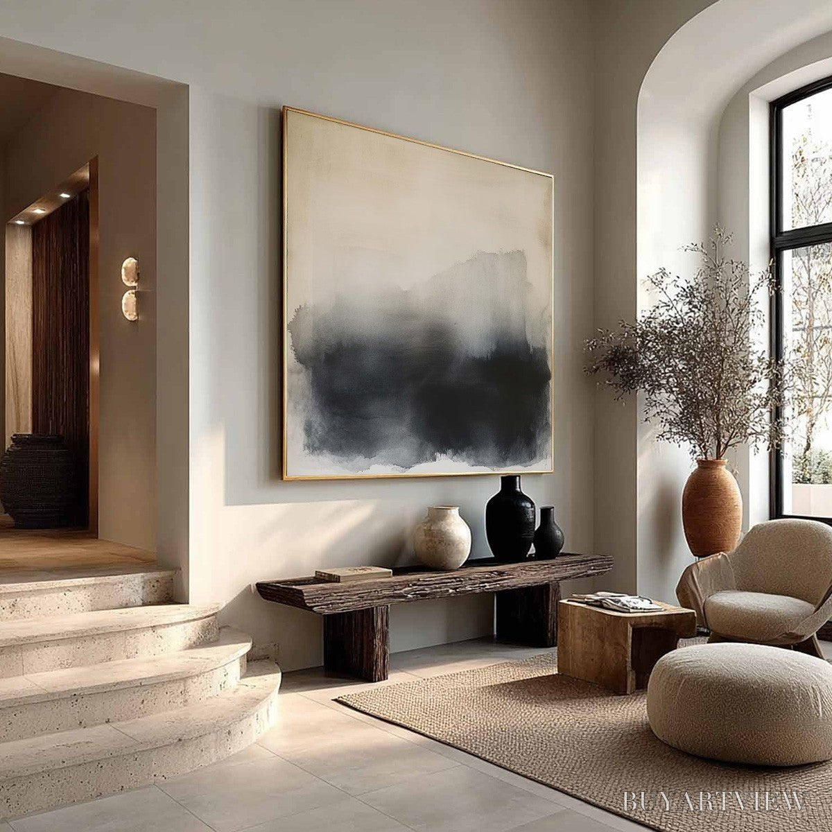ARTOVITAS Dusk Shadows – Abstract Minimalist Neutral Tone Oil Painting - image 2