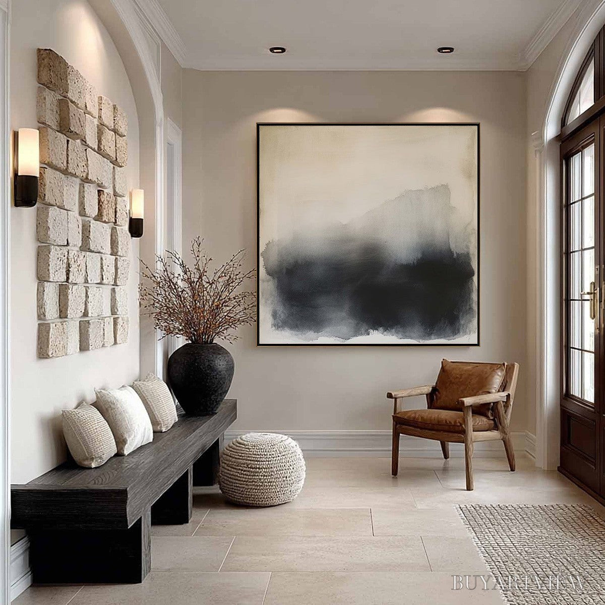ARTOVITAS Dusk Shadows – Abstract Minimalist Neutral Tone Oil Painting - image 5