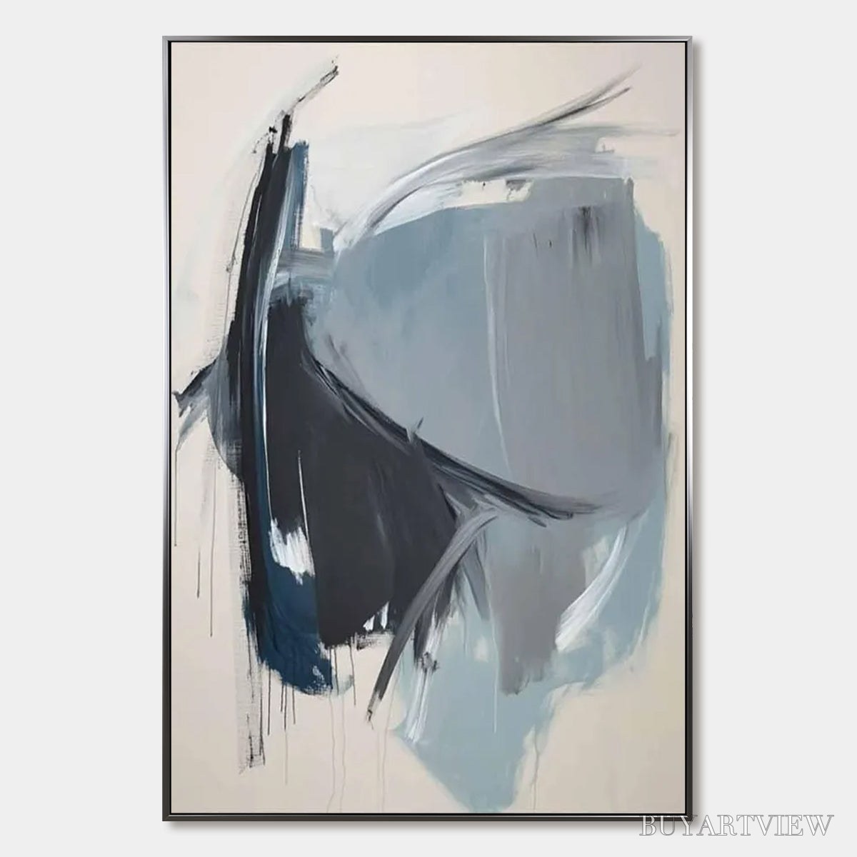 ARTOVITAS Azure Depths – Abstract Minimalist Blue and Grey Oil Painting - image 1