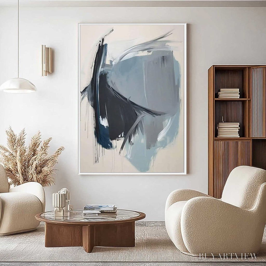 ARTOVITAS Azure Depths – Abstract Minimalist Blue and Grey Oil Painting - image 2
