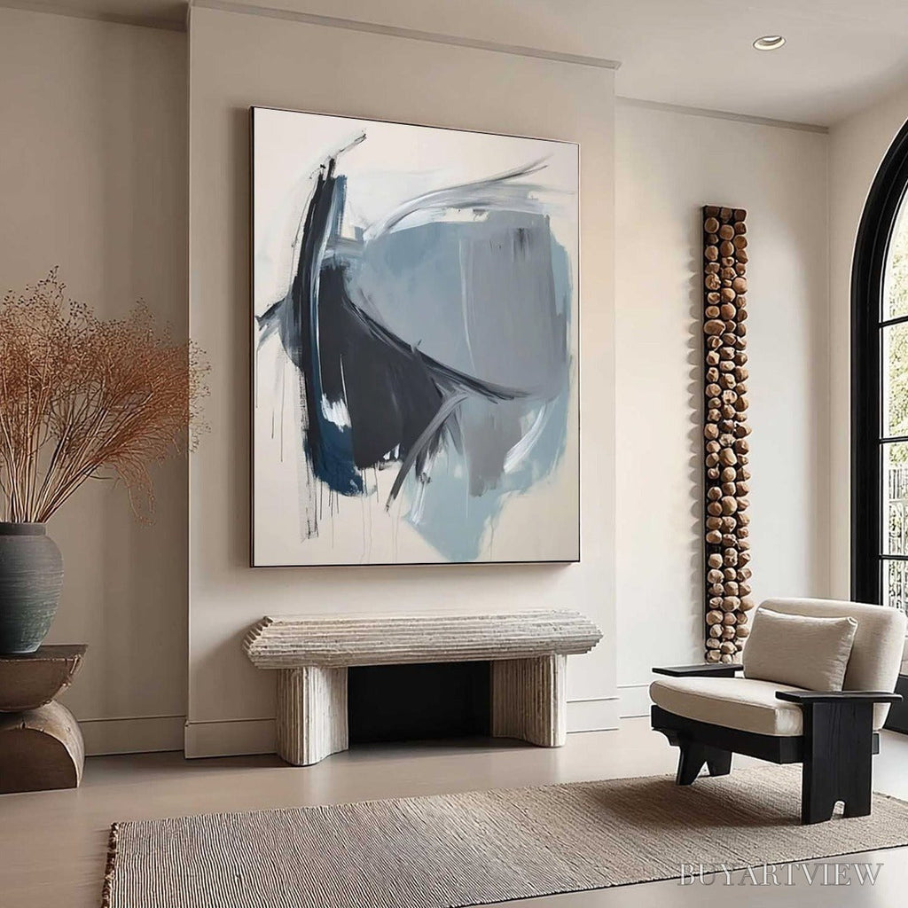 ARTOVITAS Azure Depths – Abstract Minimalist Blue and Grey Oil Painting - image 3