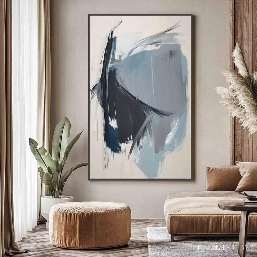 ARTOVITAS Azure Depths – Abstract Minimalist Blue and Grey Oil Painting - image 4