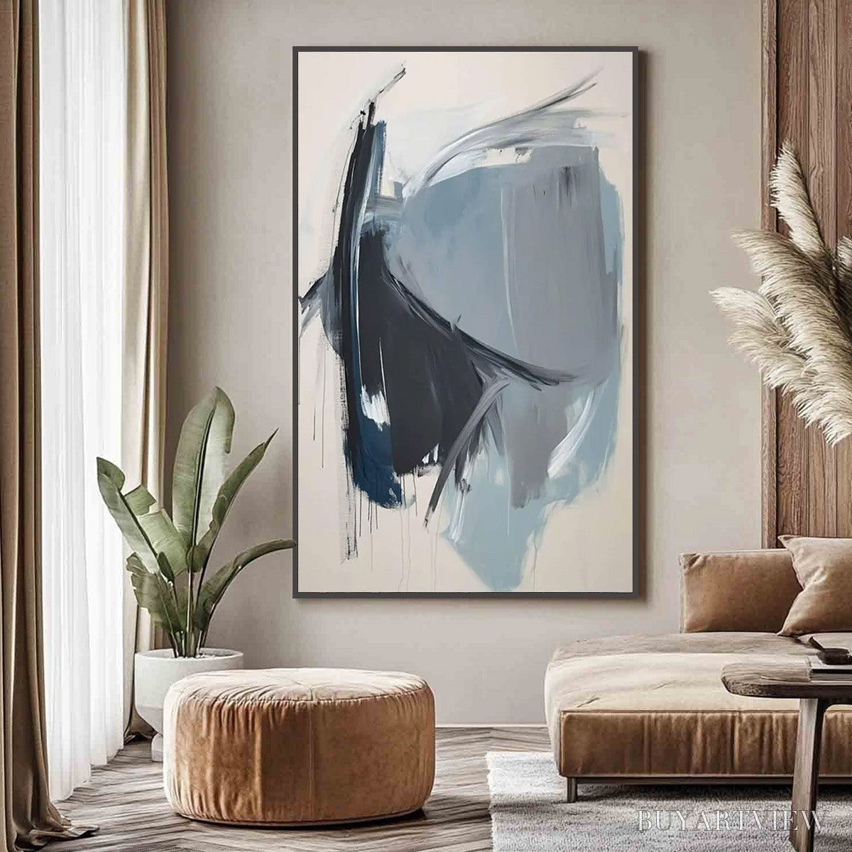 ARTOVITAS Azure Depths – Abstract Minimalist Blue and Grey Oil Painting - image 4