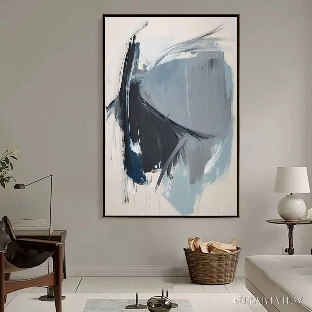 ARTOVITAS Azure Depths – Abstract Minimalist Blue and Grey Oil Painting - image 6