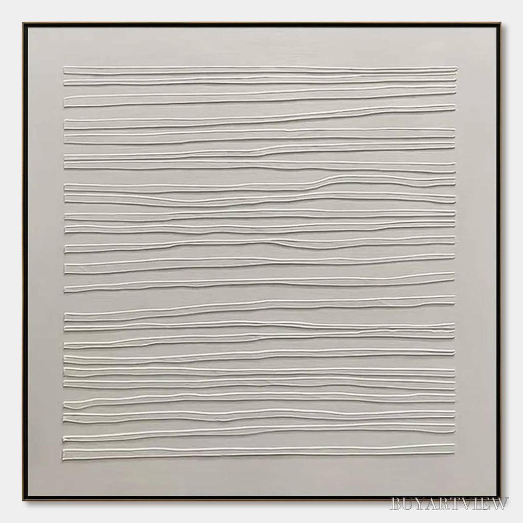 ARTOVITAS Serene Lines – Minimalist Textured White Abstract Oil Painting - image 1