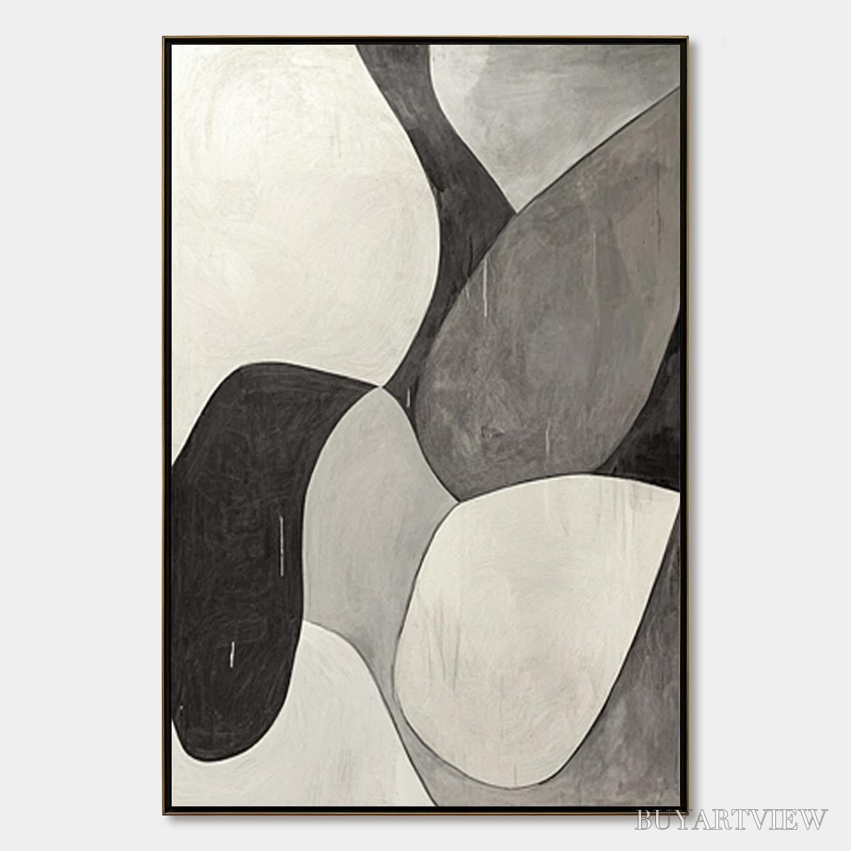 ARTOVITAS Monochrome Flow – Minimalist Abstract Shapes Oil Painting - image 1