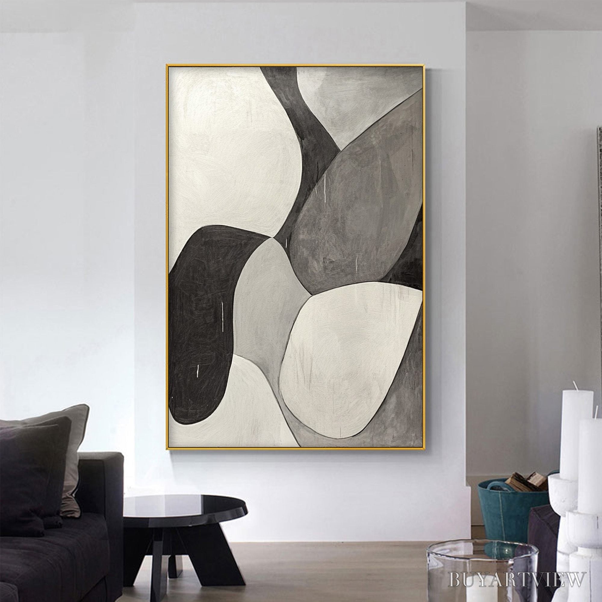 ARTOVITAS Monochrome Flow – Minimalist Abstract Shapes Oil Painting - image 2