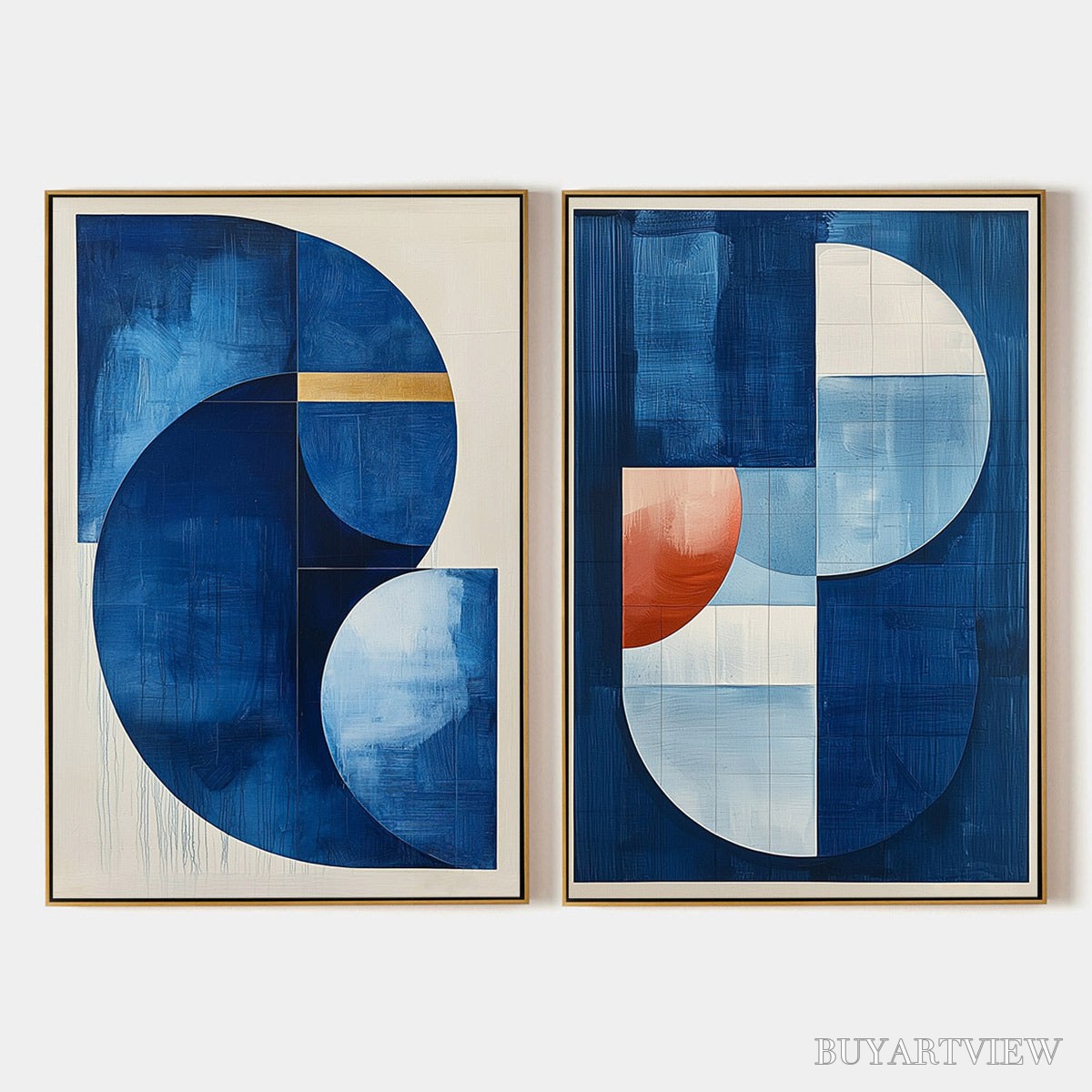 ARTOVITAS Azure Depths – Minimalist Blue and Gold Abstract Oil Painting - image 1