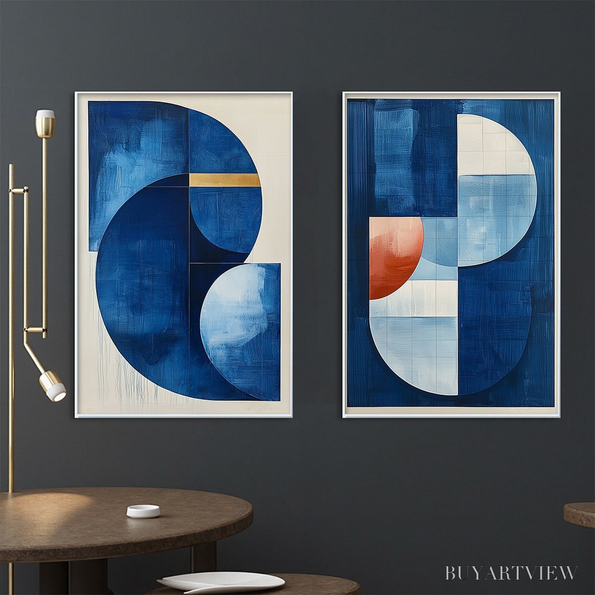 ARTOVITAS Azure Depths – Minimalist Blue and Gold Abstract Oil Painting - image 2