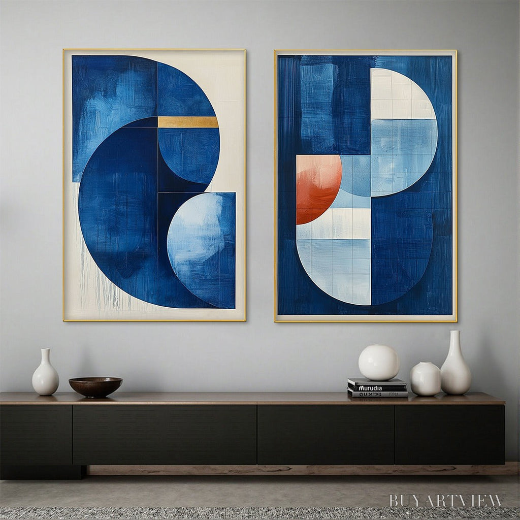 ARTOVITAS Azure Depths – Minimalist Blue and Gold Abstract Oil Painting - image 4
