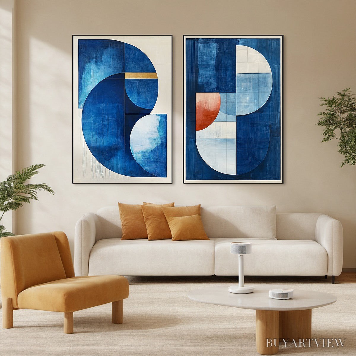 ARTOVITAS Azure Depths – Minimalist Blue and Gold Abstract Oil Painting - image 5