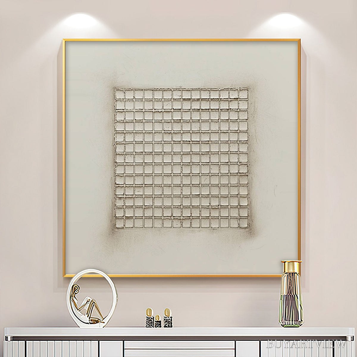 ARTOVITAS Ordered Chaos – Textured Minimalist Grid Oil Painting - image 2