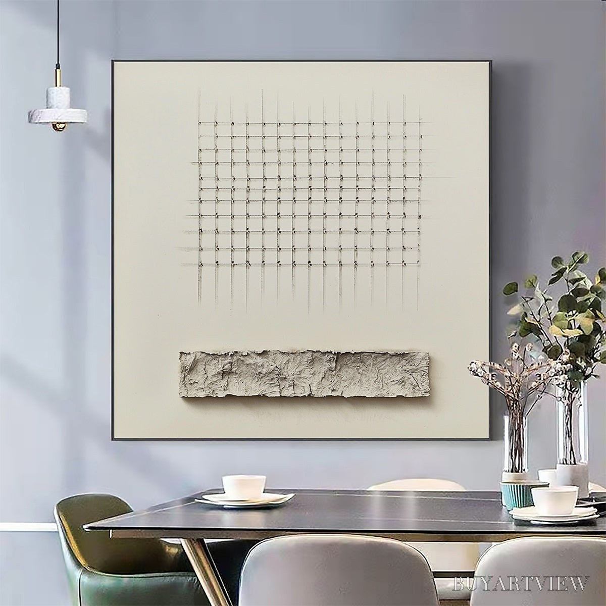 ARTOVITAS Order & Texture – Minimalist Beige Abstract Acrylic Painting - image 2