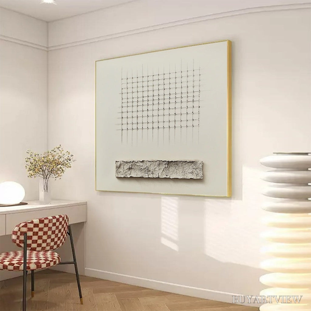 ARTOVITAS Order & Texture – Minimalist Beige Abstract Acrylic Painting - image 4