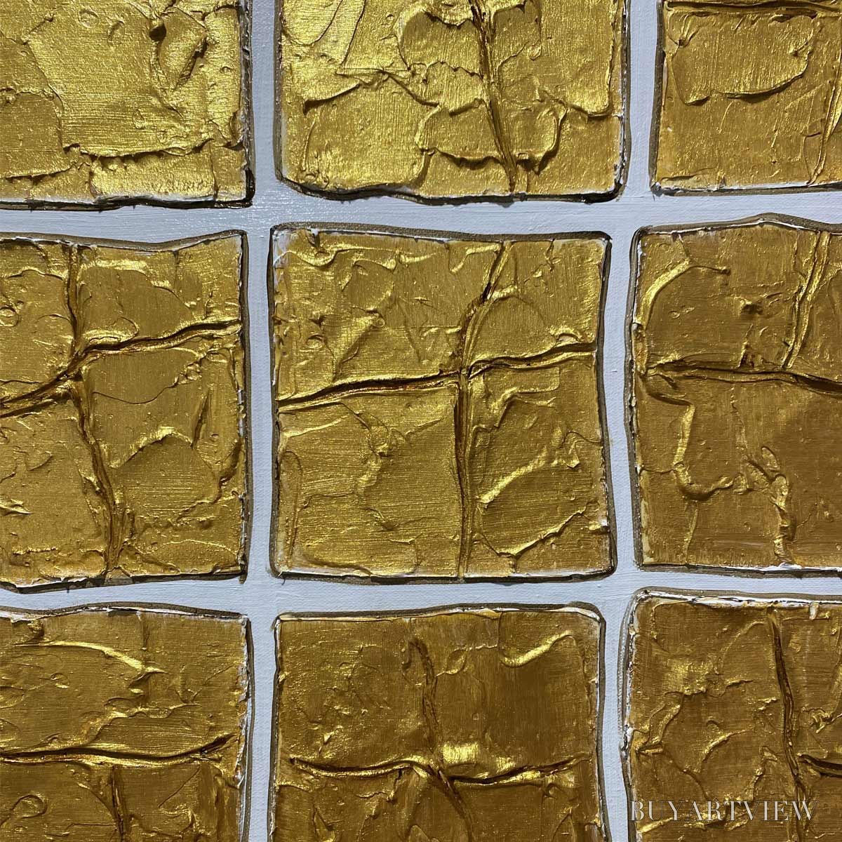 ARTOVITAS Golden Grid – Textured Minimalist Abstract Oil Painting in Gold - image 3