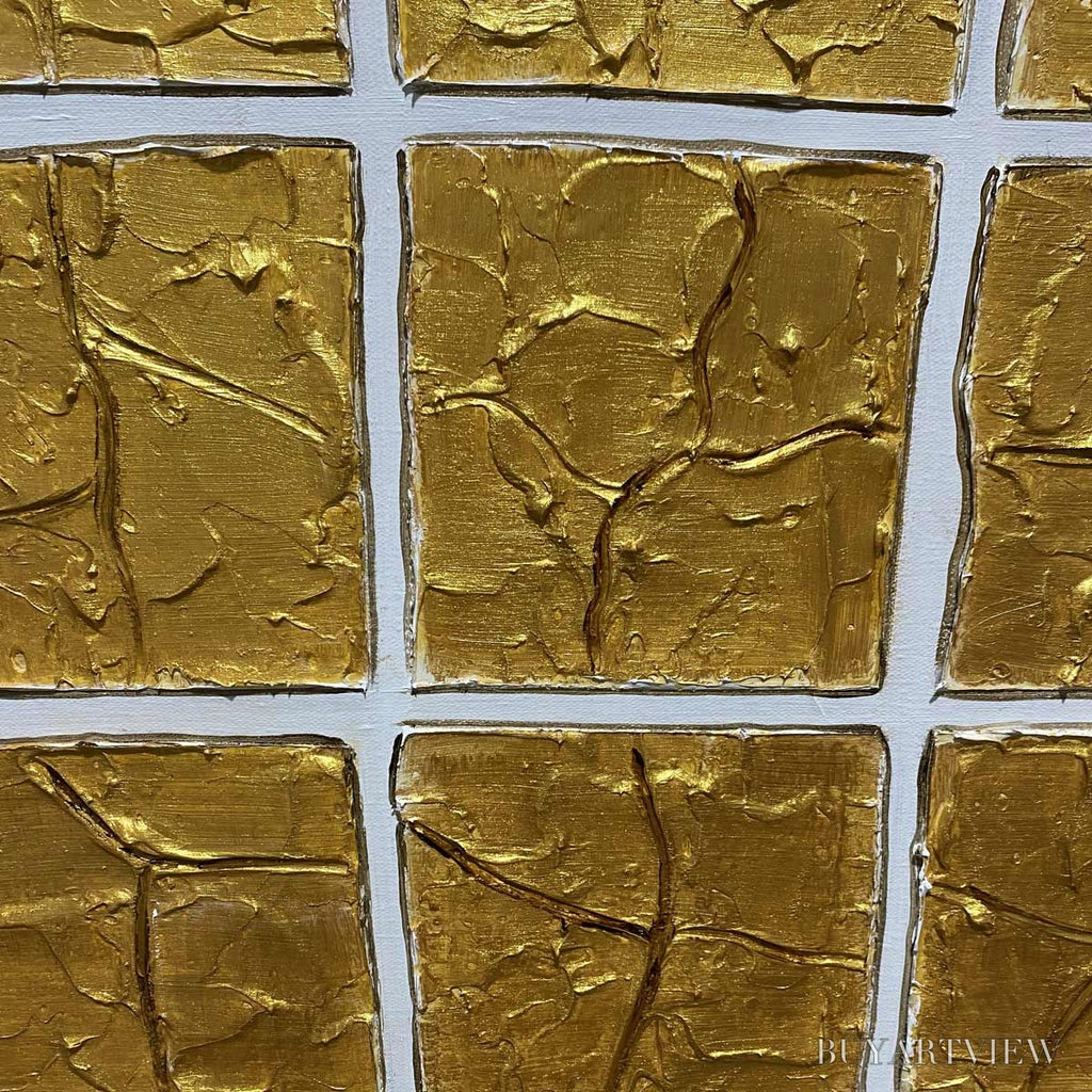 ARTOVITAS Golden Grid – Textured Minimalist Abstract Oil Painting in Gold - image 5