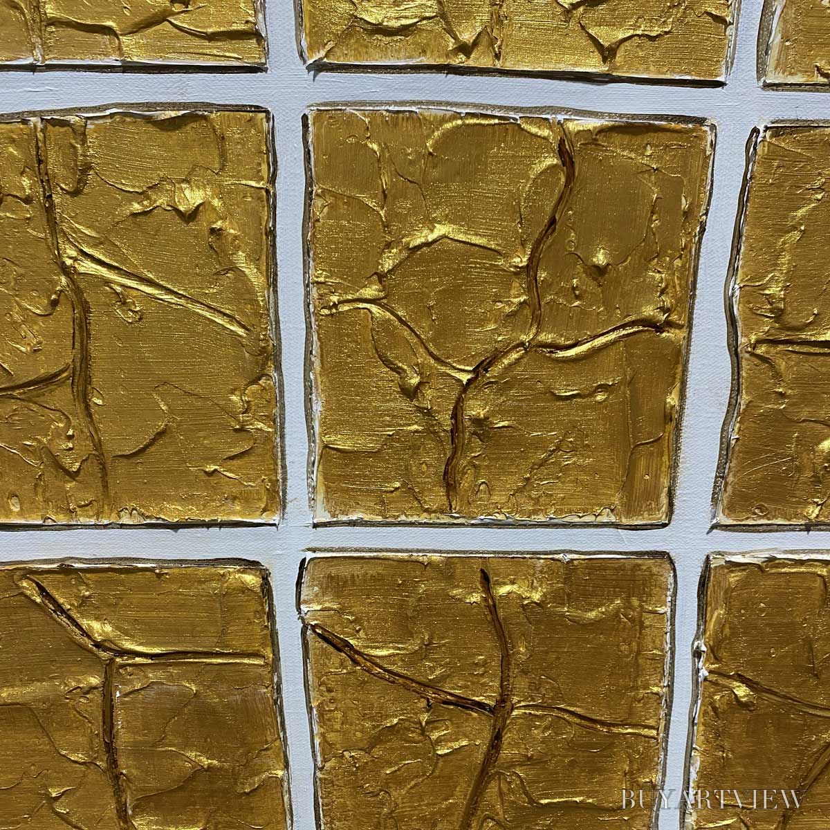 ARTOVITAS Golden Grid – Textured Minimalist Abstract Oil Painting in Gold - image 5