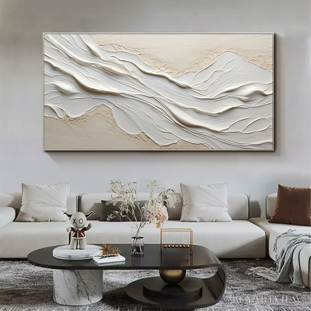 ARTOVITAS White Sands – Textured Abstract Oil Painting in White - image 4
