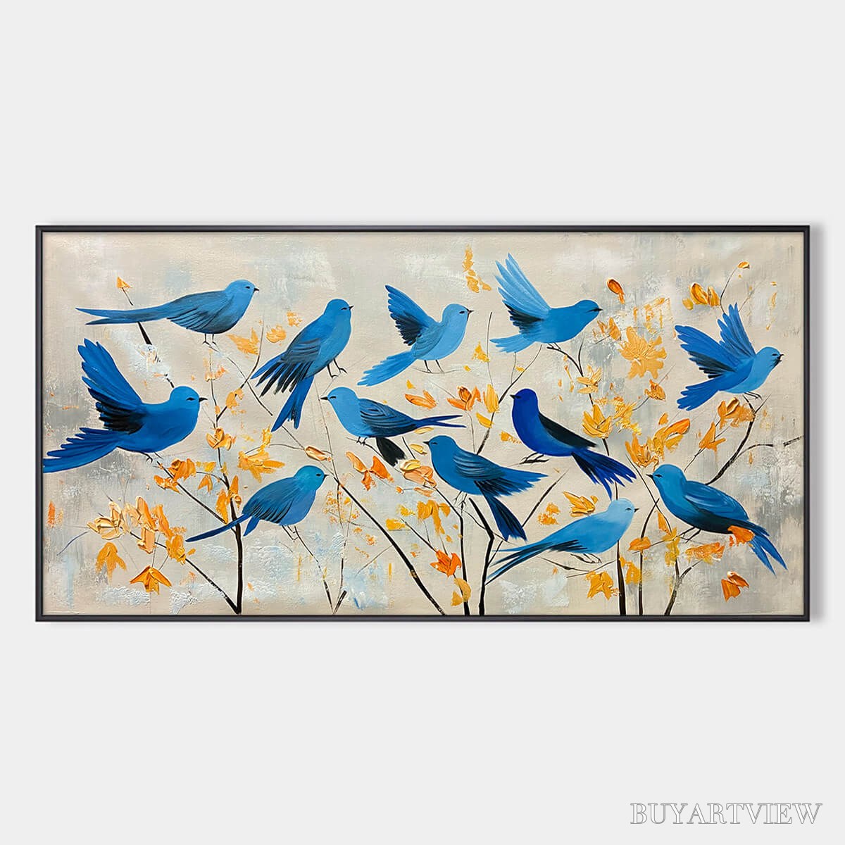 ARTOVITAS Azure Flight – Blue Birds Painting Minimalist Nature - image 1