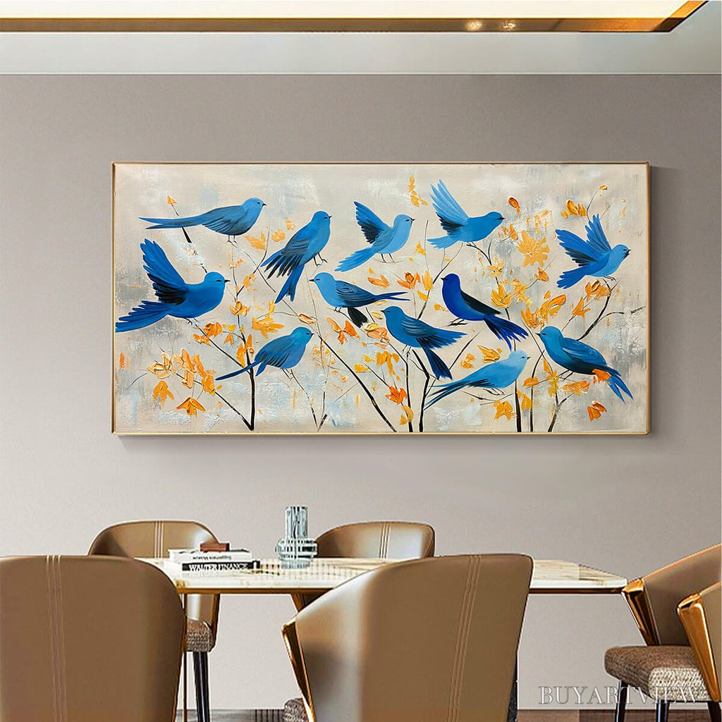 ARTOVITAS Azure Flight – Blue Birds Painting Minimalist Nature - image 2