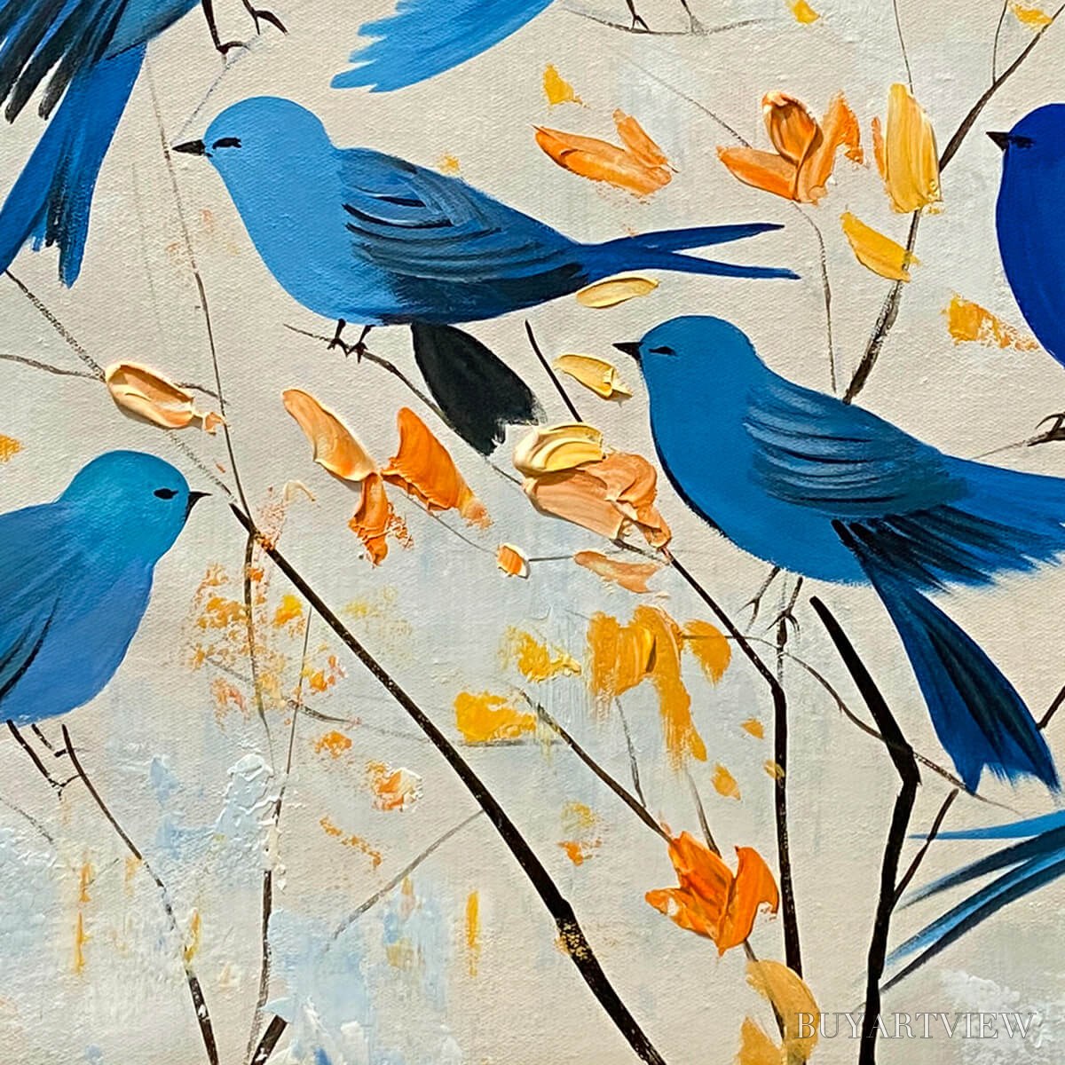 ARTOVITAS Azure Flight – Blue Birds Painting Minimalist Nature - image 3