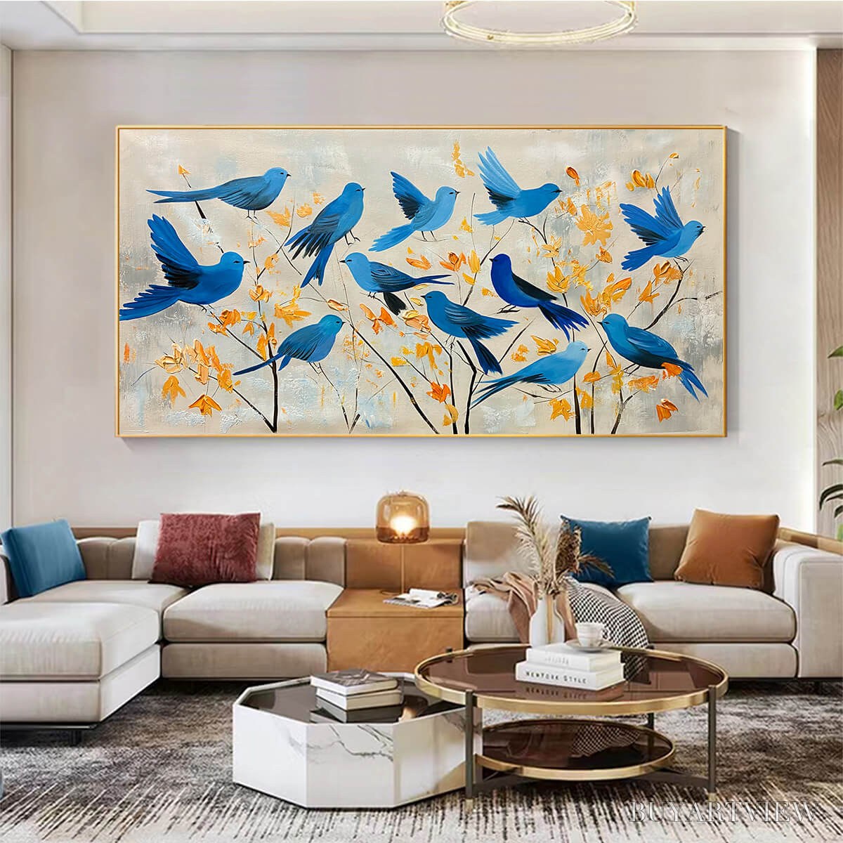 ARTOVITAS Azure Flight – Blue Birds Painting Minimalist Nature - image 6