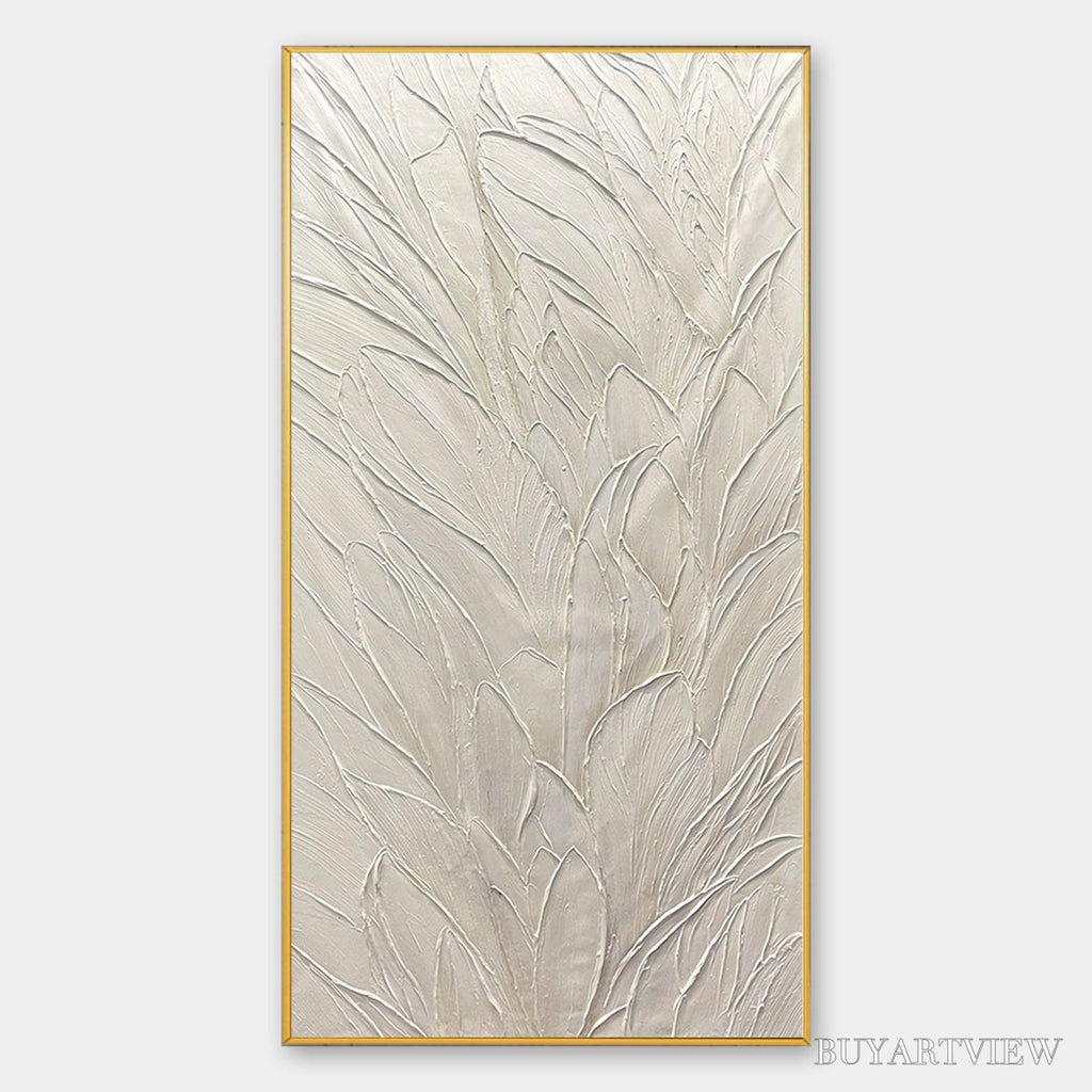 ARTOVITAS Whispered Winds – Textured Minimalist Oil Painting in Off-White - image 1