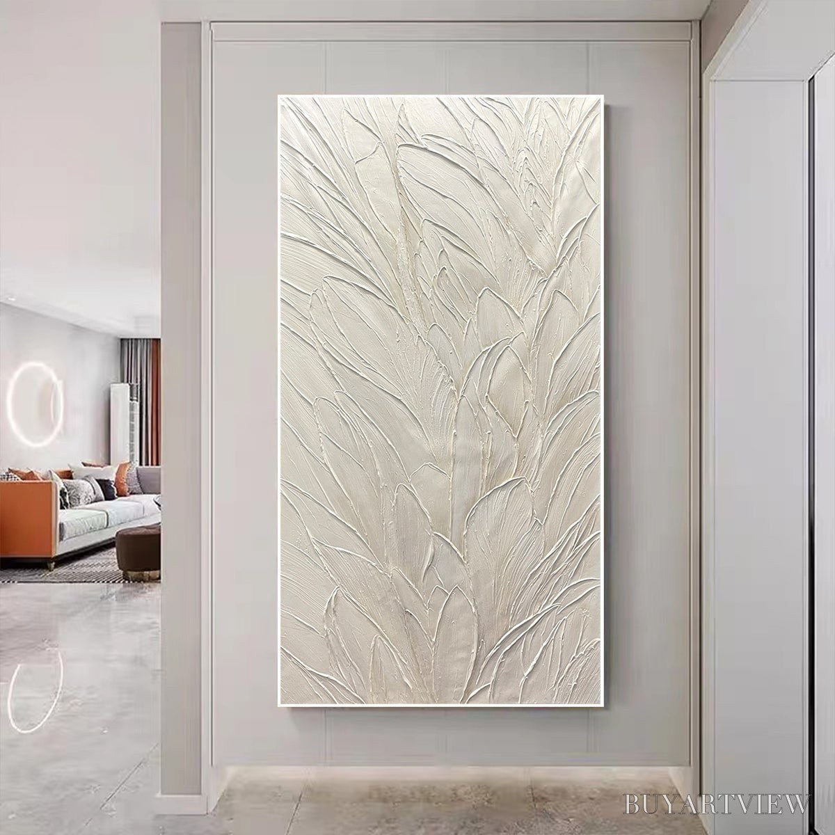 ARTOVITAS Whispered Winds – Textured Minimalist Oil Painting in Off-White - image 2