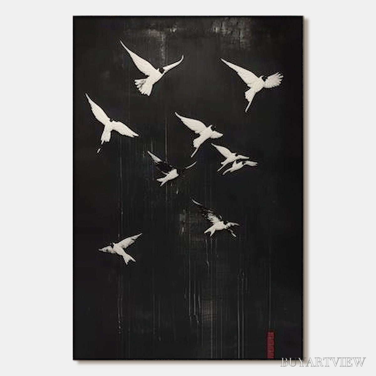 ARTOVITAS Flight of Dreams – Minimalist Birds on Black Oil Painting - image 1