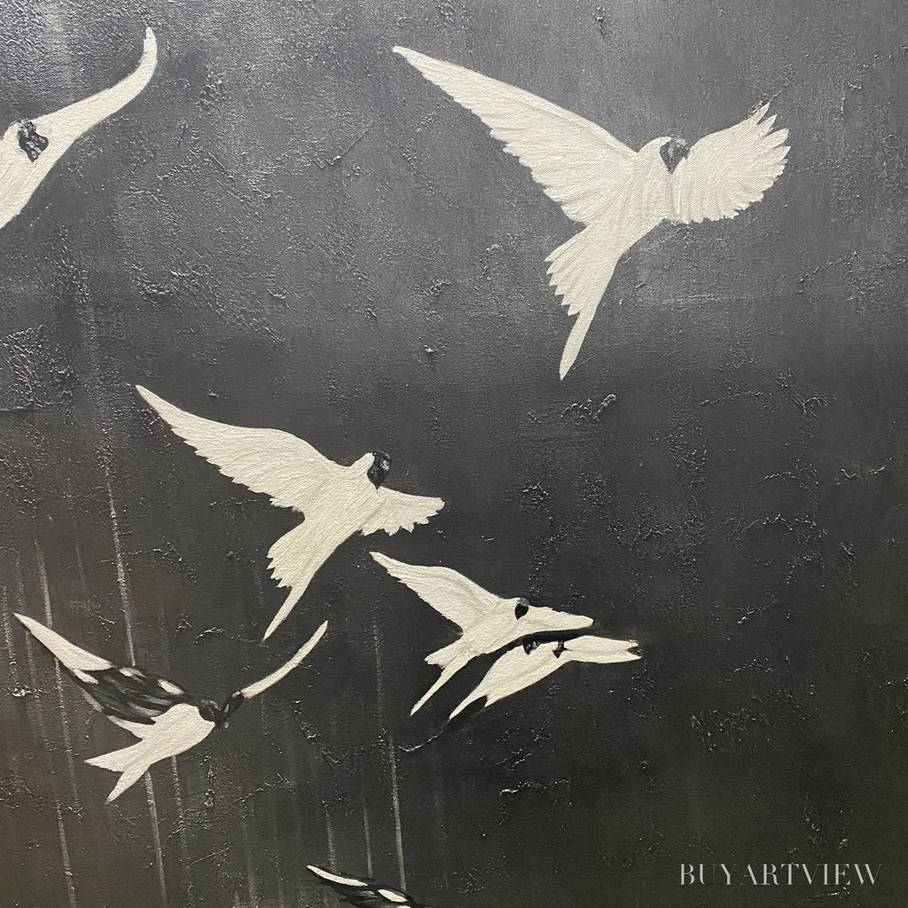 ARTOVITAS Flight of Dreams – Minimalist Birds on Black Oil Painting - image 3