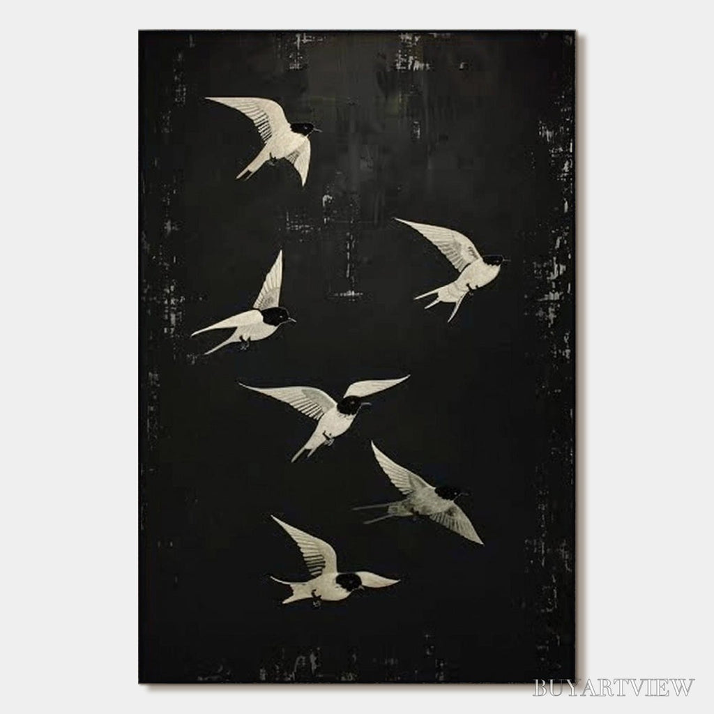 ARTOVITAS Flight – Minimalist Birds in Flight Oil Painting - image 1