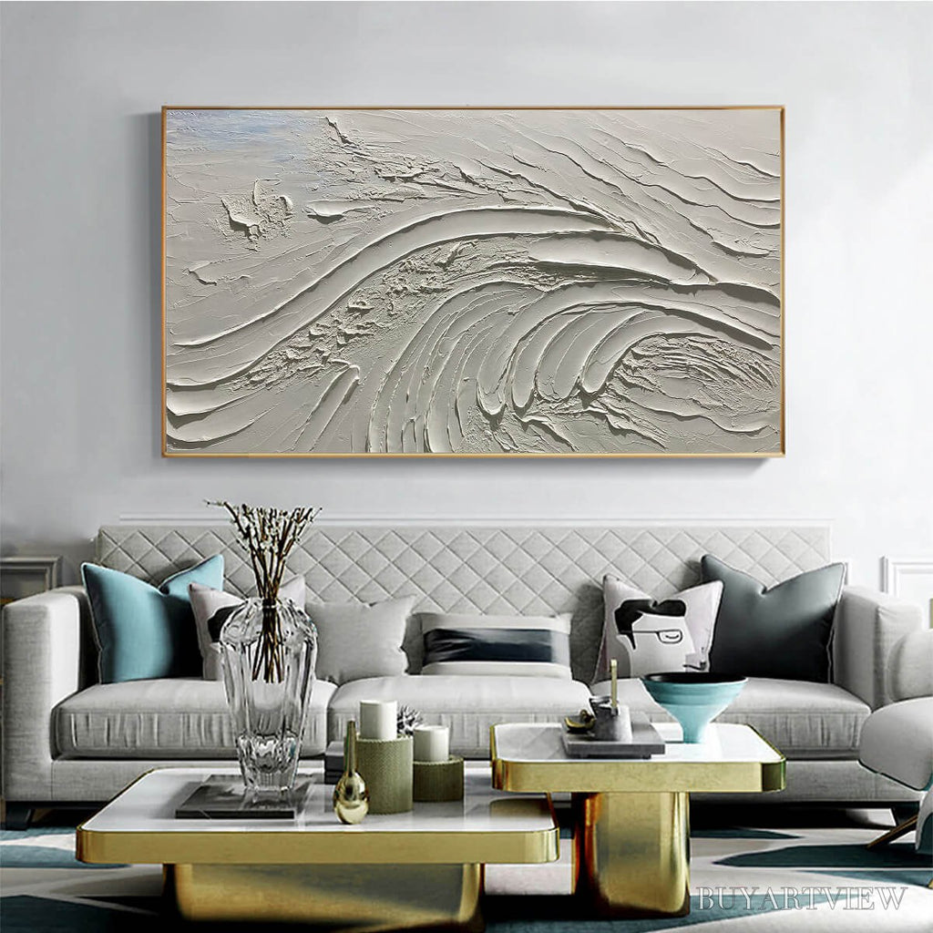 ARTOVITAS Serene Ridges – Textured Minimalist White Oil Painting - image 2