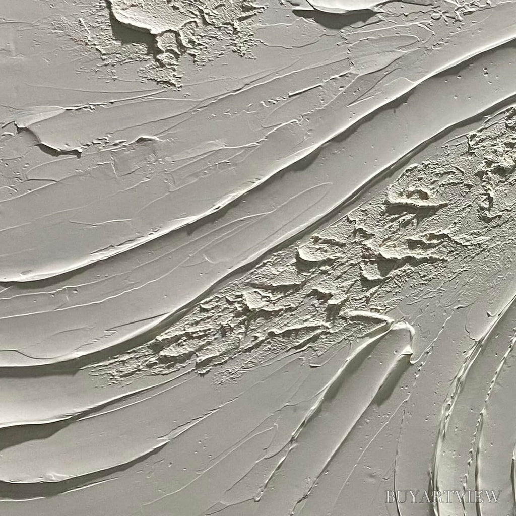 ARTOVITAS Serene Ridges – Textured Minimalist White Oil Painting - image 3