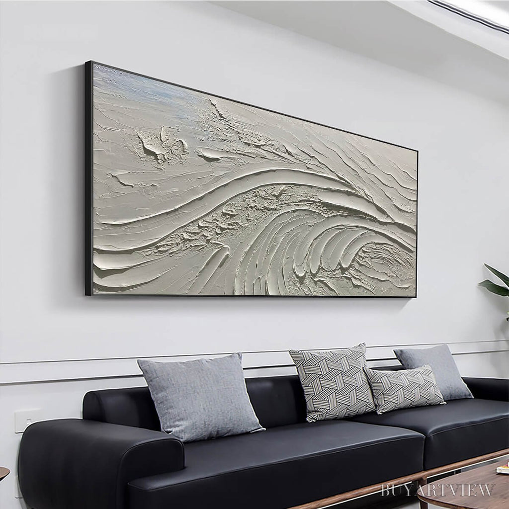 ARTOVITAS Serene Ridges – Textured Minimalist White Oil Painting - image 4