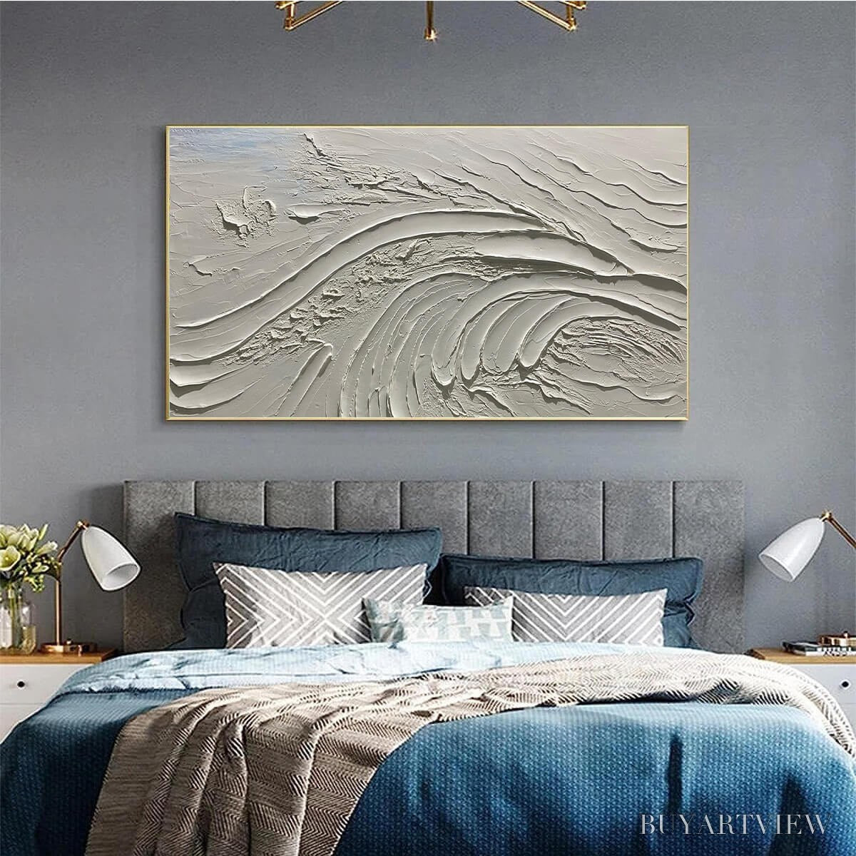 ARTOVITAS Serene Ridges – Textured Minimalist White Oil Painting - image 6