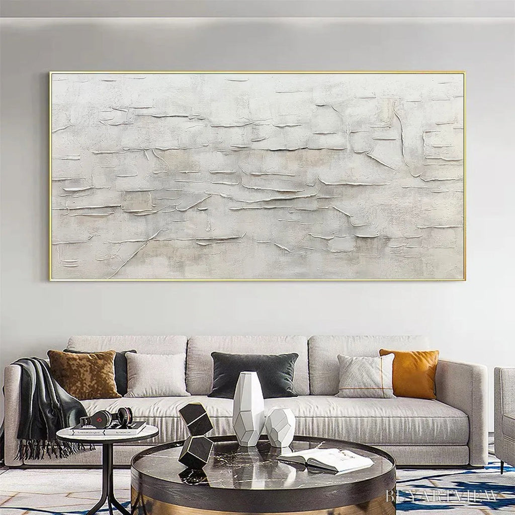 ARTOVITAS White Sands – White Abstract Minimalist Oil Painting on Canvas - image 2