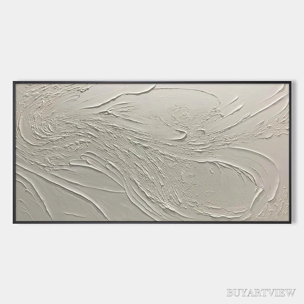 ARTOVITAS Whispering Winds – White Beige Textured Abstract Oil Painting - image 1