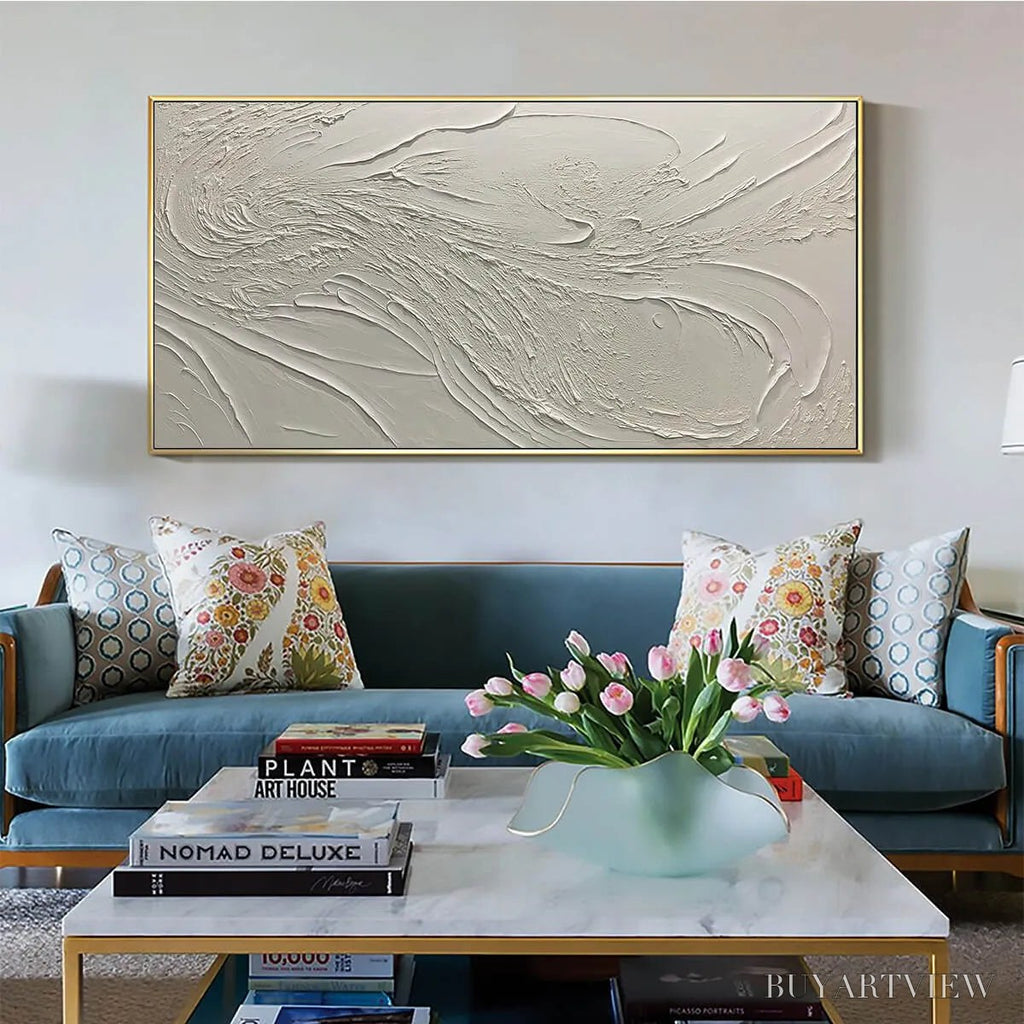 ARTOVITAS Whispering Winds – White Beige Textured Abstract Oil Painting - image 2