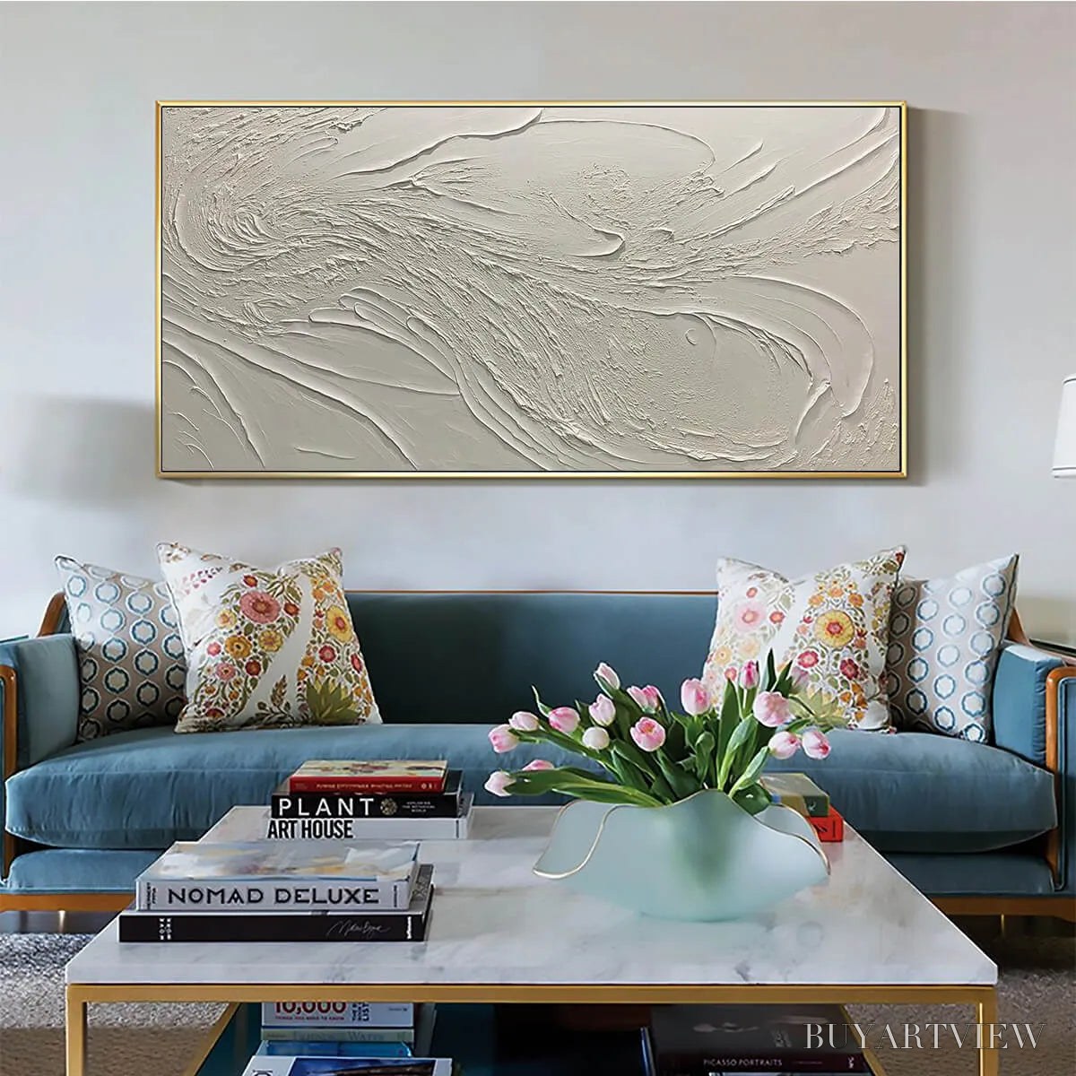 ARTOVITAS Whispering Winds – White Beige Textured Abstract Oil Painting - image 2