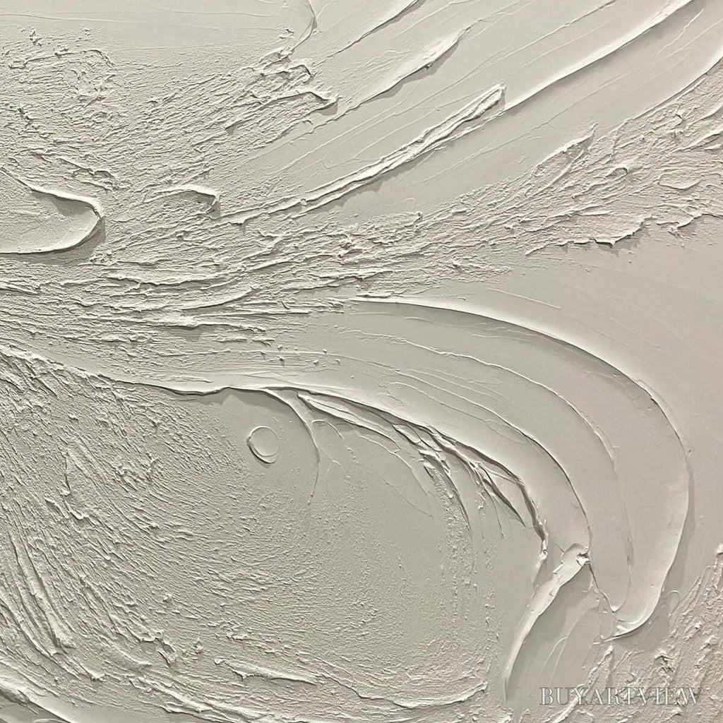 ARTOVITAS Whispering Winds – White Beige Textured Abstract Oil Painting - image 3