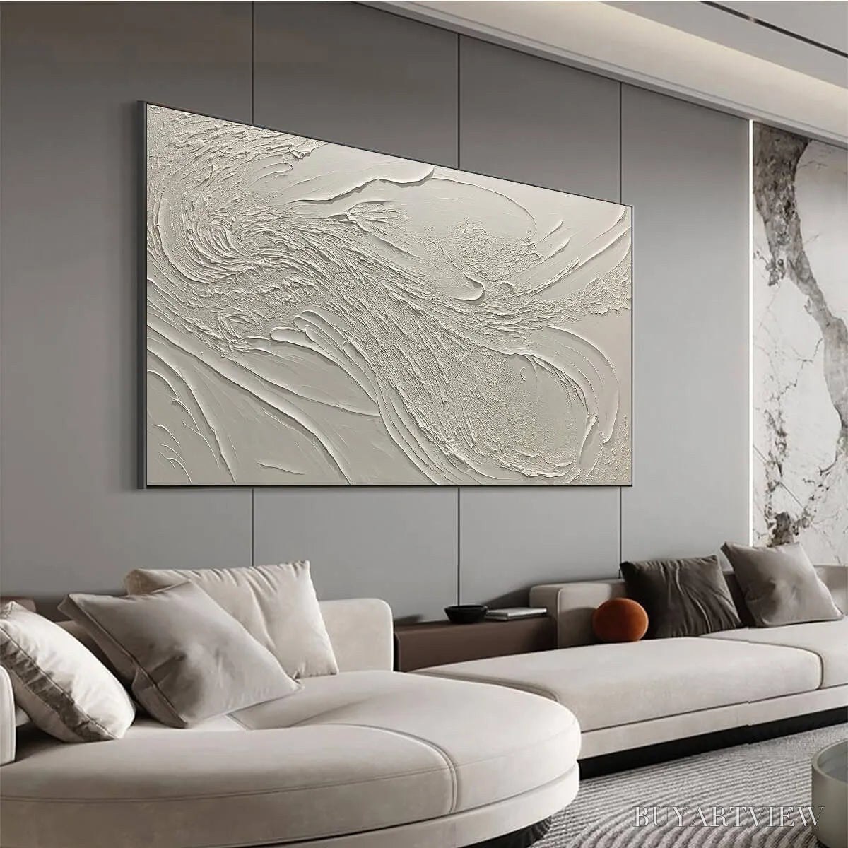 ARTOVITAS Whispering Winds – White Beige Textured Abstract Oil Painting - image 4