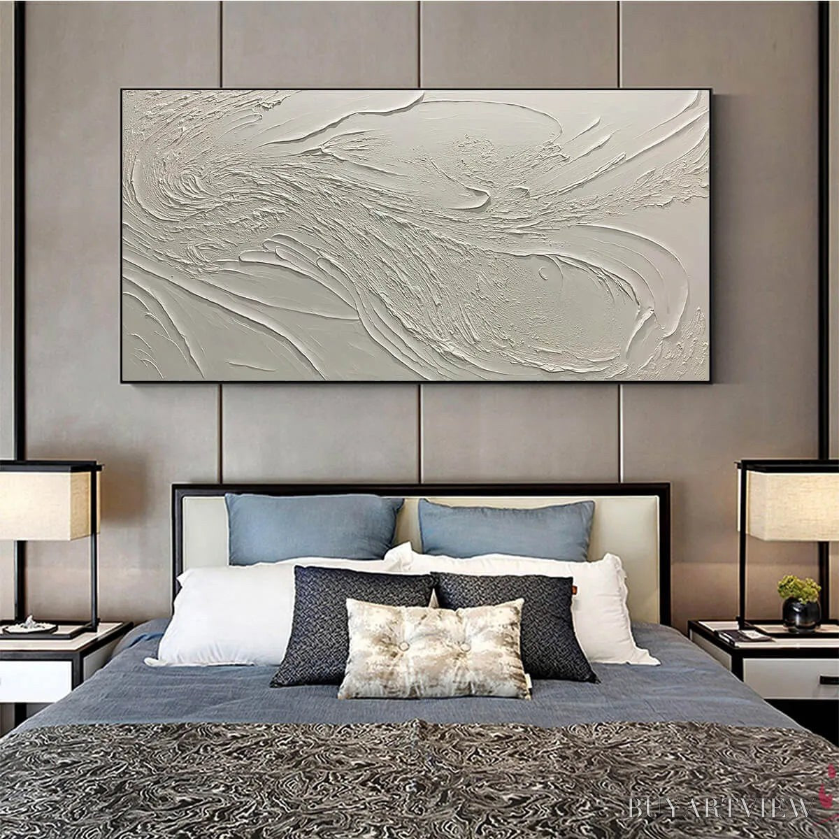 ARTOVITAS Whispering Winds – White Beige Textured Abstract Oil Painting - image 6