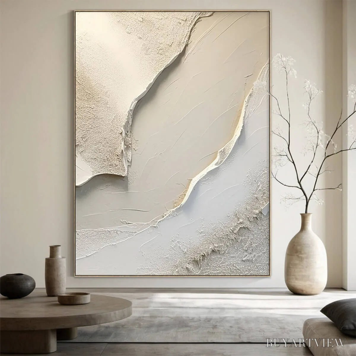 ARTOVITAS Serene Pathways – Minimalist Beige Textured Impasto Oil Painting - image 2