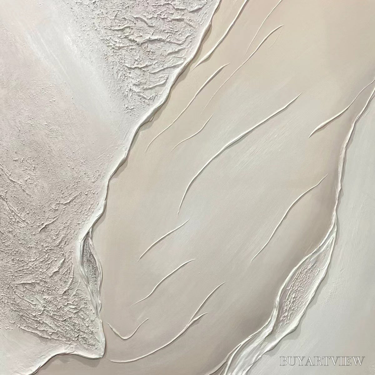 ARTOVITAS Serene Pathways – Minimalist Beige Textured Impasto Oil Painting - image 3